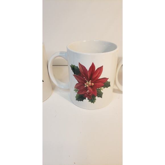 Set of 4 Poinsettia Coffee Mugs Holiday Christmas Floral White Red Green - Picture 3 of 14
